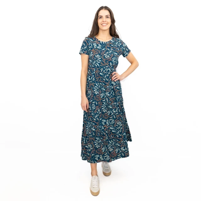 WOMENS SEASALT TEAL Green Dress Line Strokes Floral Midi Cotton Short  Sleeve 39.95 - PicClick UK