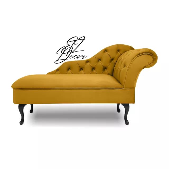 Chaise Lounge Chesterfield Chair Gold Velvet Buttoned Tufted Flex Sofa.