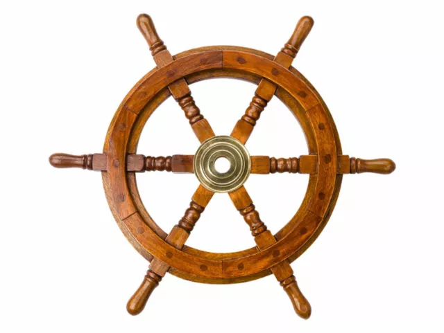 Barre à roue de navire - bois/laiton - 47cm
