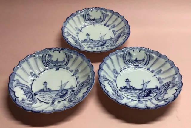 Antique Weimar Germany Porcelain Blue & White Copenhagen Pattern 3 Dessert Bowls