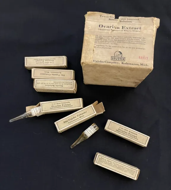 ANTIQUE  APOTHECARY UPJOHN SMALL VIALS Ampoule Ovarian Extract
