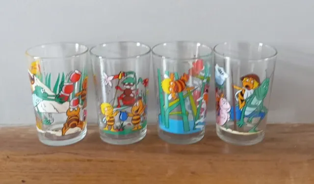 Lot de 4 verres à moutarde collection MAYA l'Abeille 1981 TF1 vintage