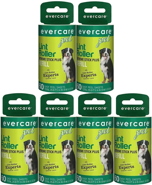 Evercare Refill for Extreme Stick Plus Pet Hair Lint Roller 60 Sheets, Pack of 6