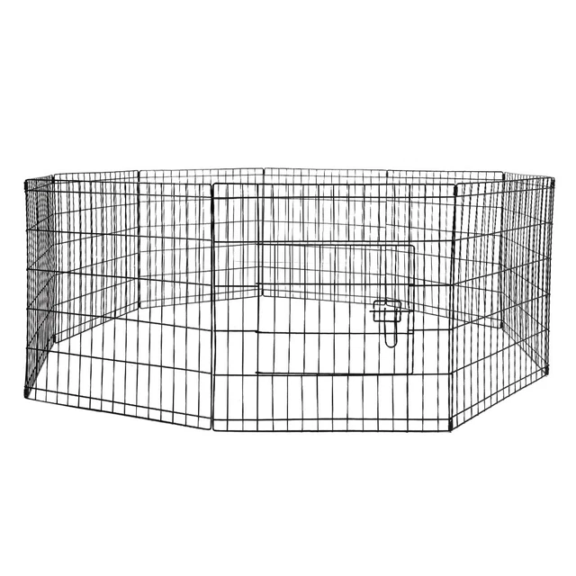 PaWz Pet Dog Playpen Puppy Exercise 8 Panel Enclosure Fence Black With Door 24"