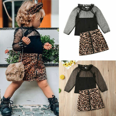 Toddler Infant Baby Girls Clothes Lace Top Leopard Printed Skirt Outfits Set