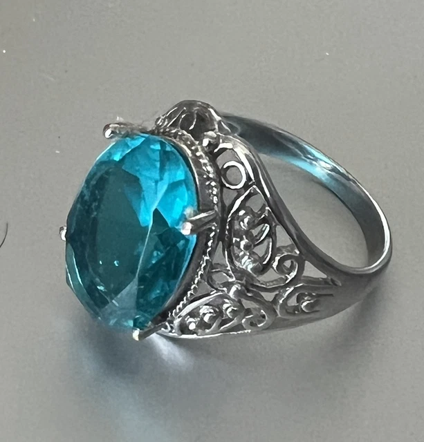 Bague Ancienne En Argent Massif 925 - Taille 52, 10,5 Gr, Ornée De Nacre Et Cristal