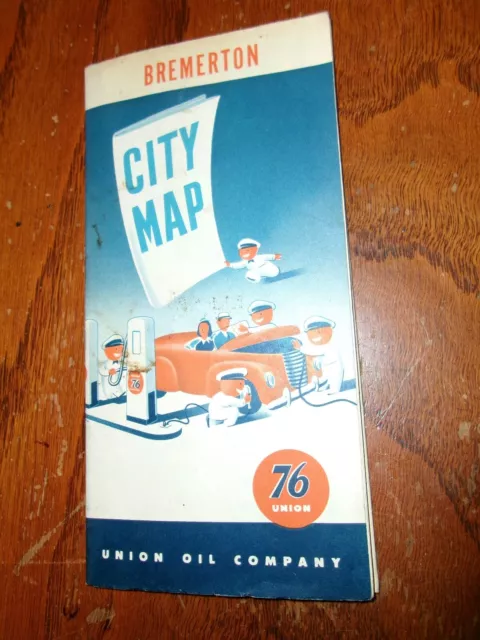 Vintage Bremerton Washington Union Oil 76 Gas Service Station Road Map 1950S