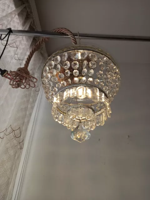 Lampadario vintage 60's cristallo Ø 32cm sfera Crystal sphere chandelier lustre