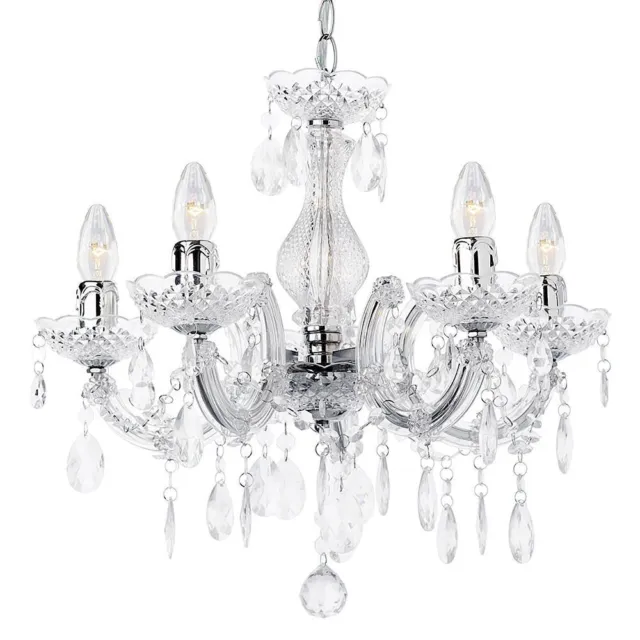 Litecraft Marie Therese Chandelier Ceiling Light Crystal Effect 5 Arm - Chrome