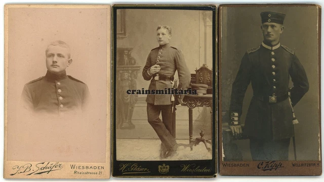 3x Orig. Foto CDV Portrait Soldaten in WIESBADEN - Studio Schäfer Gläser Kipp