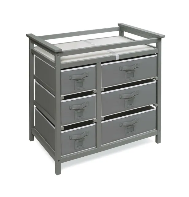 Modern Baby Changing Table with 6 Storage Baskets and Pad Gray/White