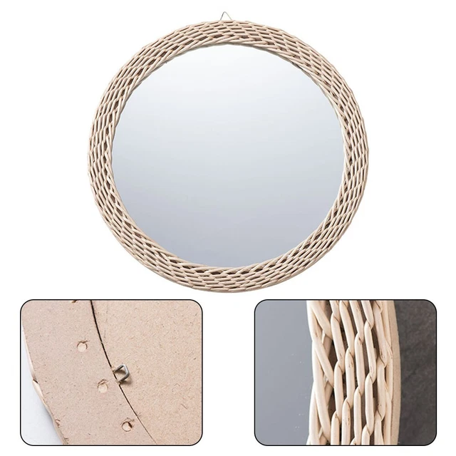 13 pulgadas espejo decorativo colgante caqui círculo cuerda de paja redonda montada en pared