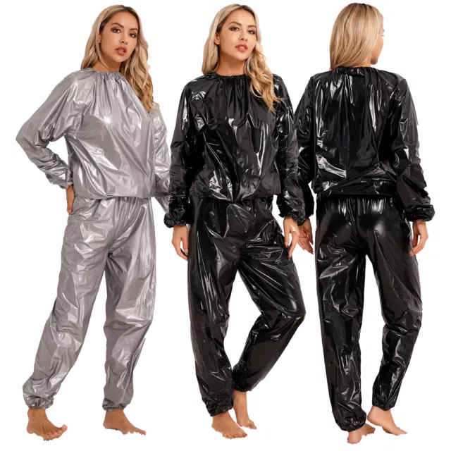 UK Women Sauna Suit Weight Loss Fitness Slimming Sweat Suit Top Pants Activewear