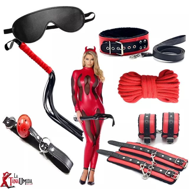 Kit Costrittivo Bondage Sadomaso sottomissione e dominazione BDSM rosso nero