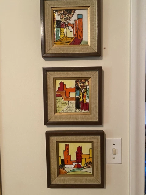 Henry Richards Tile Company , Set Of 3 Framed Art Nouveau Tiles. Early 1900s.