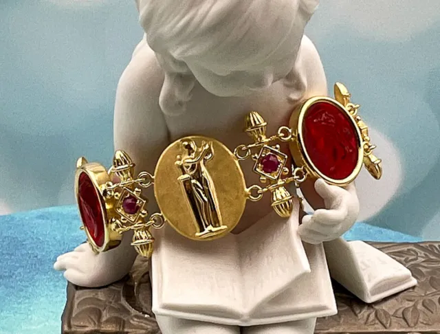 TAGLIAMONTE(1991B) 925 SS/YGP Venetian Cameo Bracelet *Rubies*Ceres*Reg.$500