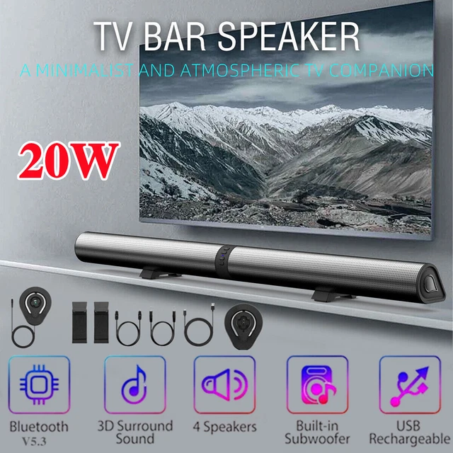 20W WIRELESS BLUETOOTH 5.3 Sound Bar Speaker TV Home Theater Subwoofer