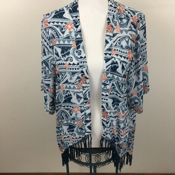 Disney Kimono with Fringes Size S / M Moana Aztec Tribal Print ***FLAWS***