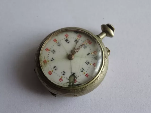 Antiguo Pequeño Reloj de Bolsillo Caja Plata