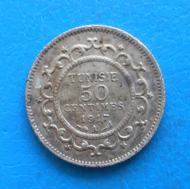 Tunisie Tunisia 50 centimes argent 1917 ah 1335 Lec.166 km 237