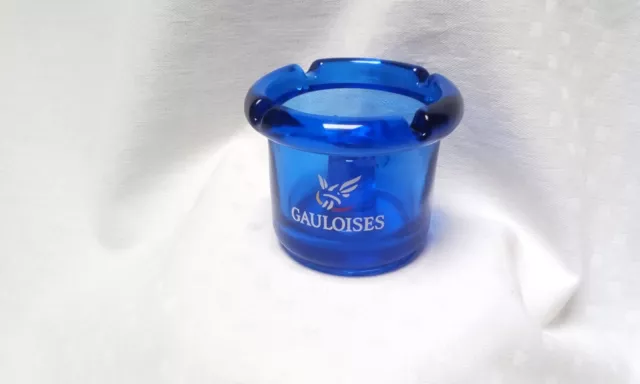 Gauloises Zigaretten Aschenbecher Glas blau ∅ 8,5 cm, Höhe 7 cm Relief+Druck neu