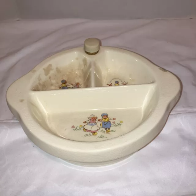 Excello 1950 Baby Warming Dish- Dutch Boy & Girl with Bakelite Cork Vintage