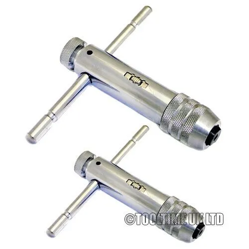 2Pc Reversible T Bar Handle Ratchet Tap Wrench M3-M8 & M5-M12 For Tap & Die Set