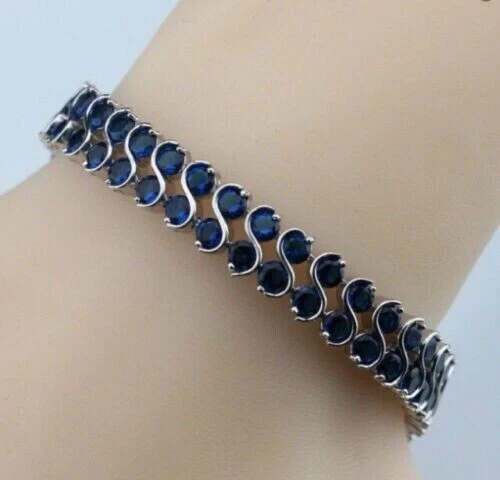 10Ct Round Created Sapphire Two-Row Tennis Bracelet 14K White Gold Plated Silver 10Ct Round Created Sapphire Two-Row Tennis Bracelet 14K White Gold Plated Silver