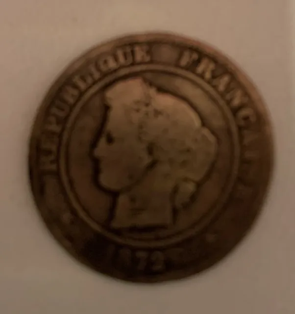 1872 Republique Francaise 5 Centimes Coin