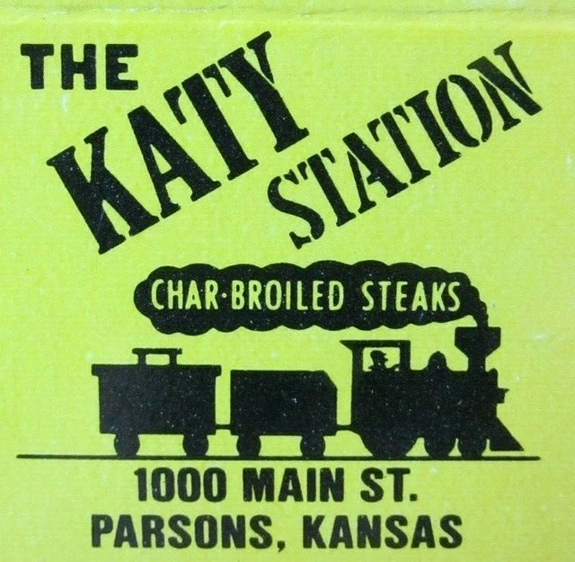Train On Matchbook Matchcover: Katy Station Restaurant (Parsons, Kansas) -E25