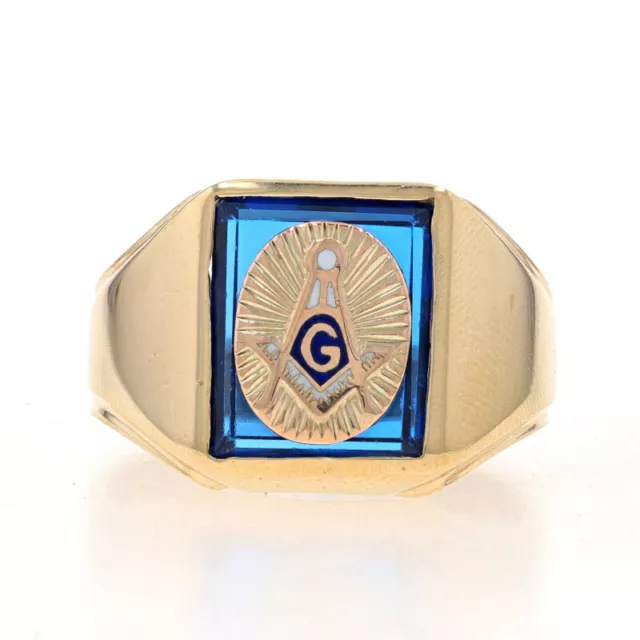 Yellow Gold Blue Lodge Men's Master Mason Ring -10k Lab-Created Sapphire Masonic