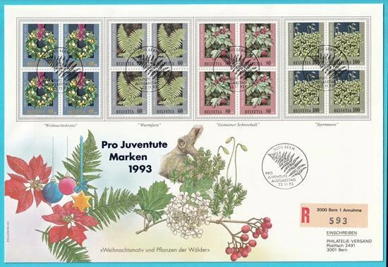 Schweiz aus 1993 FDC Sonderstempel MiNr. 1512-1515 4er Block Pro Juventute