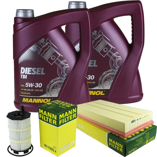 Kit Completo Ricambio Auto: Olio Motore MANNOL Diesel TDI 5W-30 (5L+1L) + Filtri MANN-FILTER (Aria, Olio, Abitacolo)