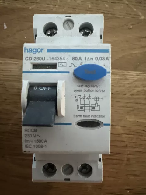 Hager CDA263U 2-Pole 63A 30mA A Class RCCB Breaker