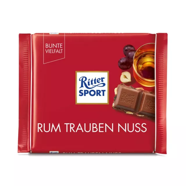 25x Original German Ritter Sport Rum Raisins Hazelnuts Chocolate Bar 100g