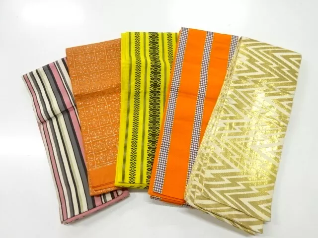 80874# Japanese Kimono / Antique Hanhaba Obi / Set Of 5