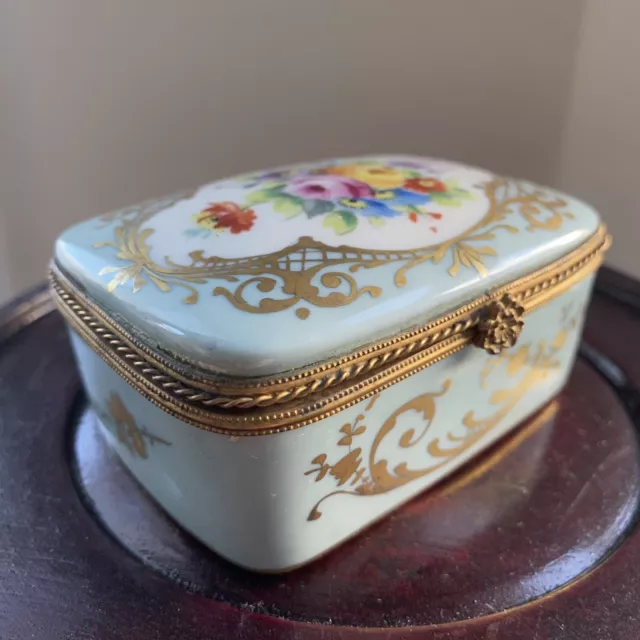 Le Tallec Limoges Trinket Box Large Vintage Vanity France Sky Blue Porcelain