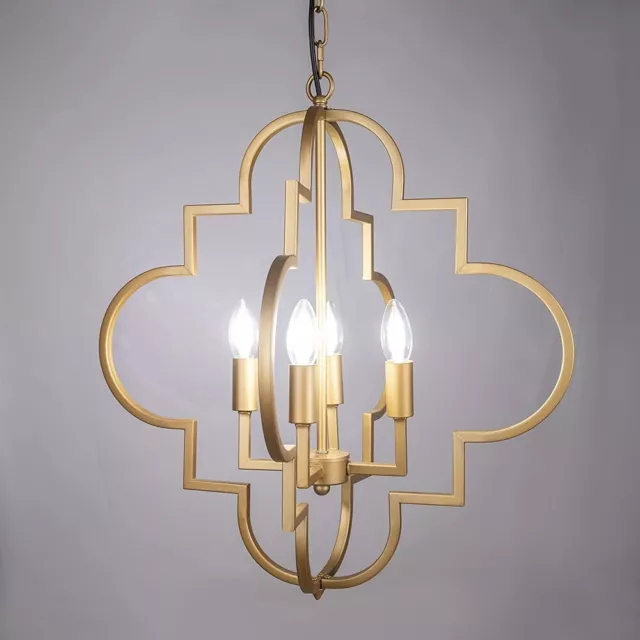 Gold Kronleuchter 4-Licht Kerzenstil geometrischer Kronleuchter 22,4" Wellmet