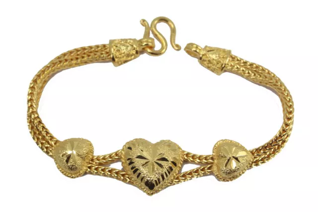 Lovely 7" Diamond-Cut Hearts Bracelet 24K Yellow Gold GP Thai Made GT54