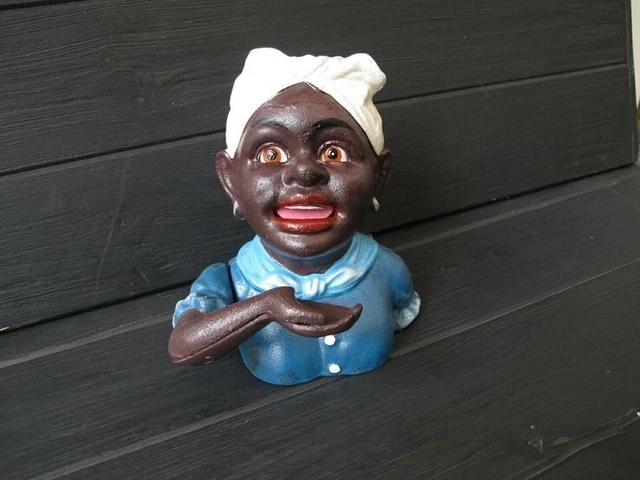 Vintage Piggy Bank COIN BOX Mechanical Handsome  Woman