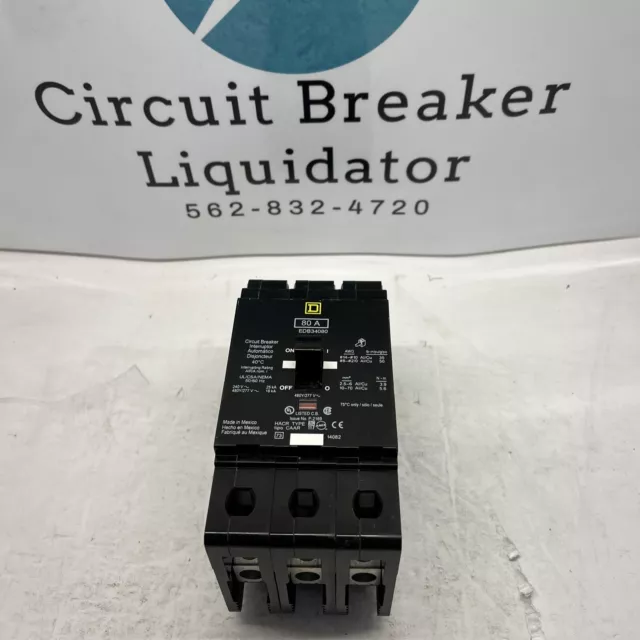 SQUARE D EDB34080 80 AMP 3 Pole 480V BOLT-ON CIRCUIT BREAKER  New Pull Out