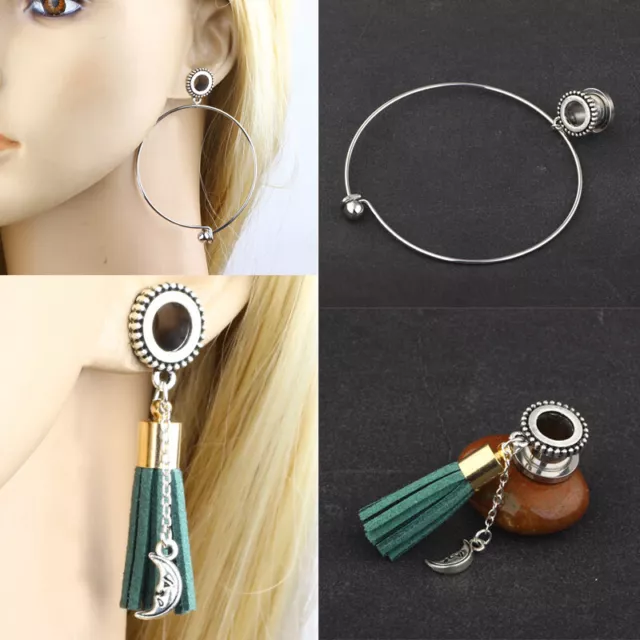 Pair Steel Dangle Gauge Bohemia Flesh Tunnel Screw Fit Flared Ear Plug Stretcher