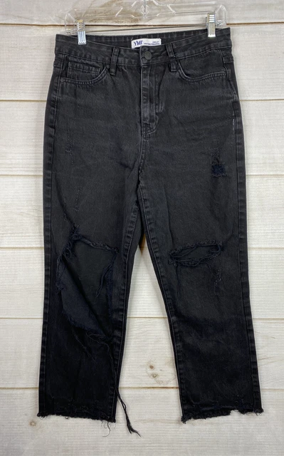 YMI Jeans Jr Sz 11 Black Anklet Distressed Ripped High Rise Dream Fit Fringe