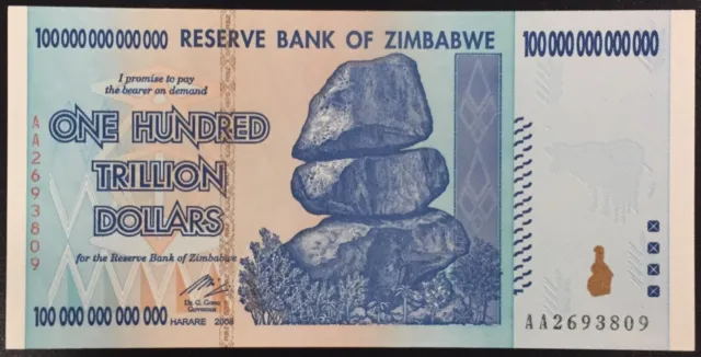 [1853] Zimbabwe ONE HUNDRED trillion dollars Zimbabwe 100 ngàn tỷ 2008 UNC