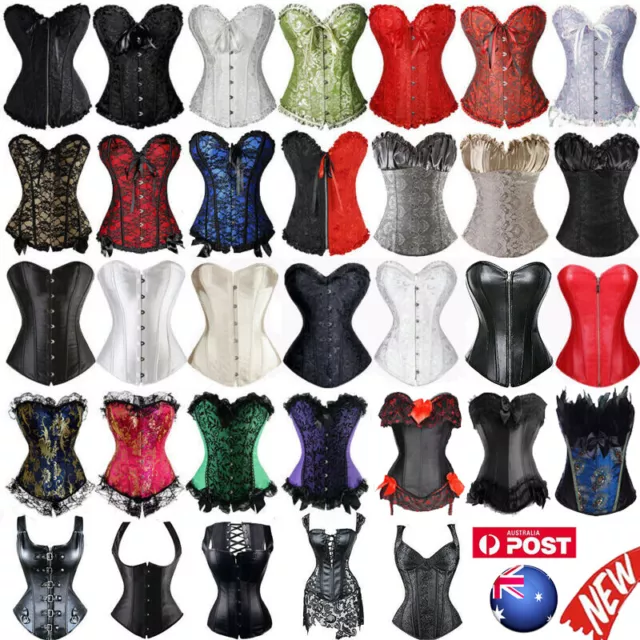 AU Women Boned Overbust Sexy Corset Top Bustier Lace Up Lingeries Basques Shaper