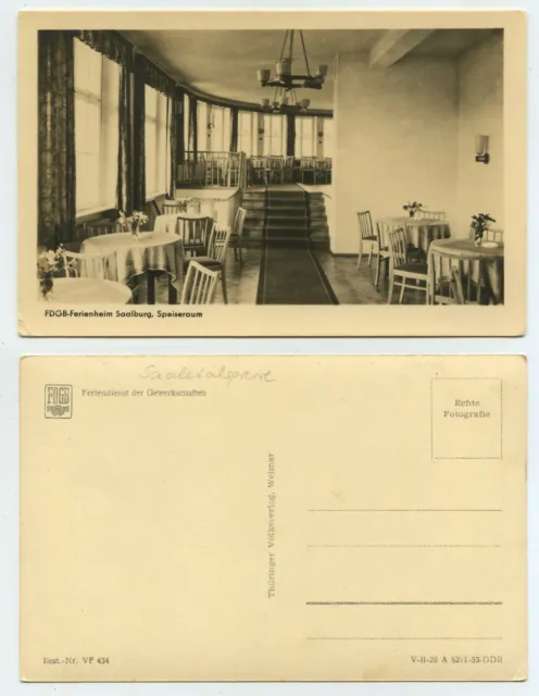 63212 - FDGB holiday home Saalburg - dining room - real photo - old postcard