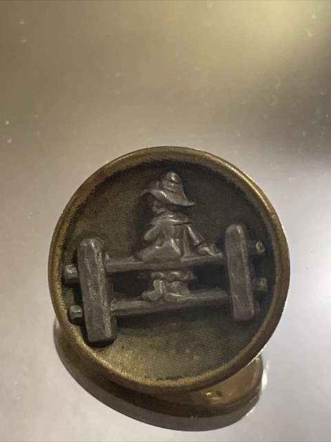 Antique BOY ON FENCE  KATE GREENAWAY Vintage Metal Button 3/4”