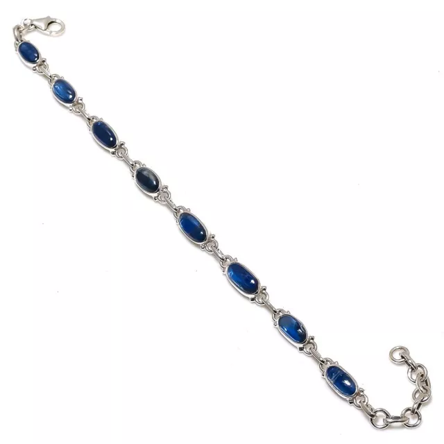 Natural Blue Kyanite Gemstone 925 Solid Sterling Silver Gift Bracelet 7-8" Z576
