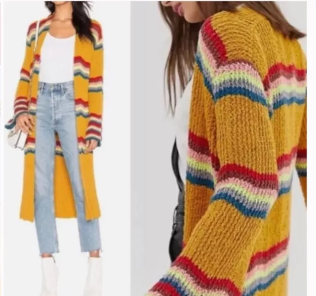 Free People Open Front Cardigan (XS) Crochet Knit Flared Sleeve Winding Road  