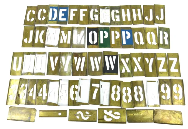 Vintage 3" Letters / 5" Tiles Brass Interlocking Stencil Mixed Letters & Numbers